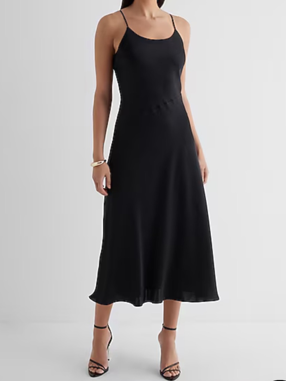 Express Satin Scoop Neck Midi Downtown Cami Slip Dress - Picture 5 of 5